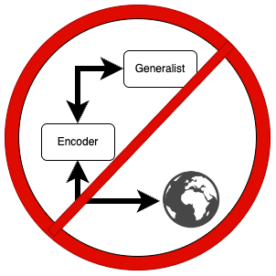 No direct access between the generalist and the world through an encoder.