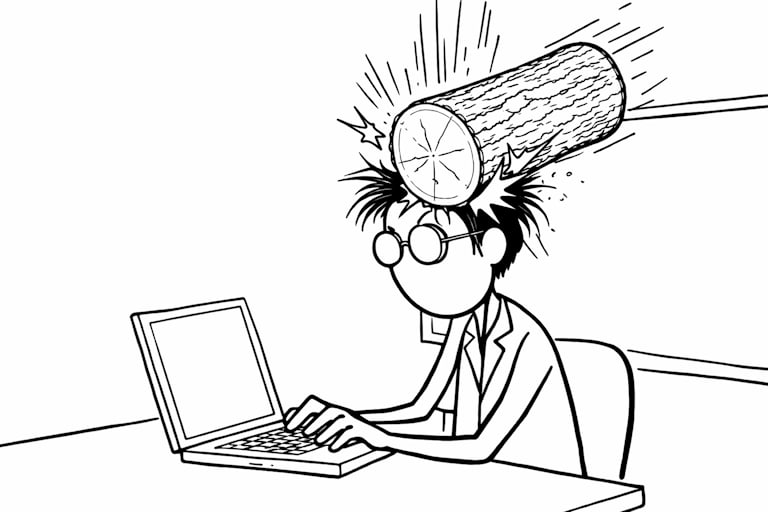 A mathematician getting hit in the head by a tree log