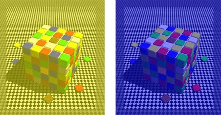 Colored cube illusion