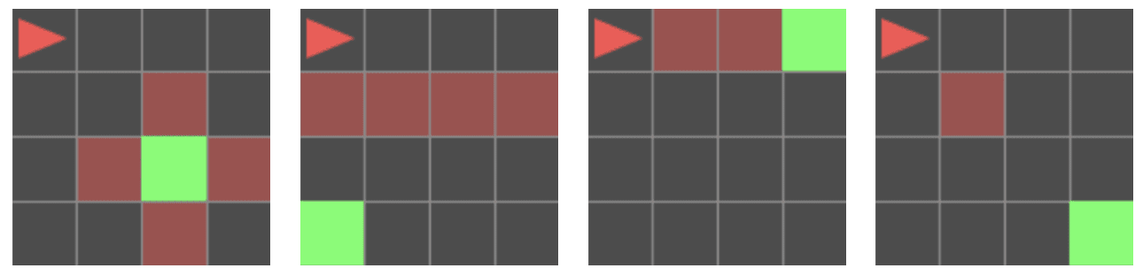 4-panel image showing the layouts for P1 scenarios: P1-S1, P1-S2, P1-S3, P1-S4