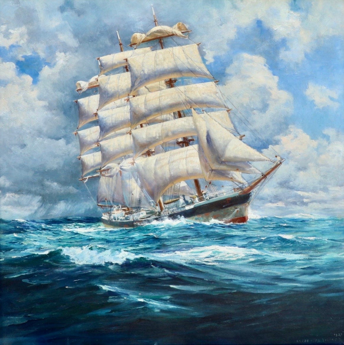 Ship at Sea' by Anton Otto Fischer (American- 1882-1962) : Original Oil  Painting