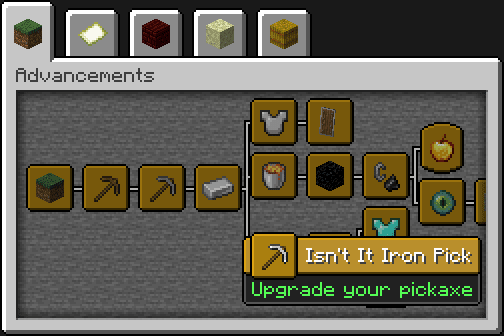 Minecraft Advancements menu, representing a skill tree.