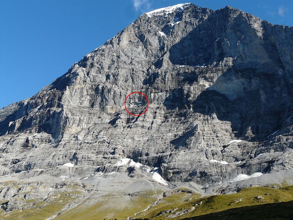 The location of the Eigerwand railway windows on the face of the mountain