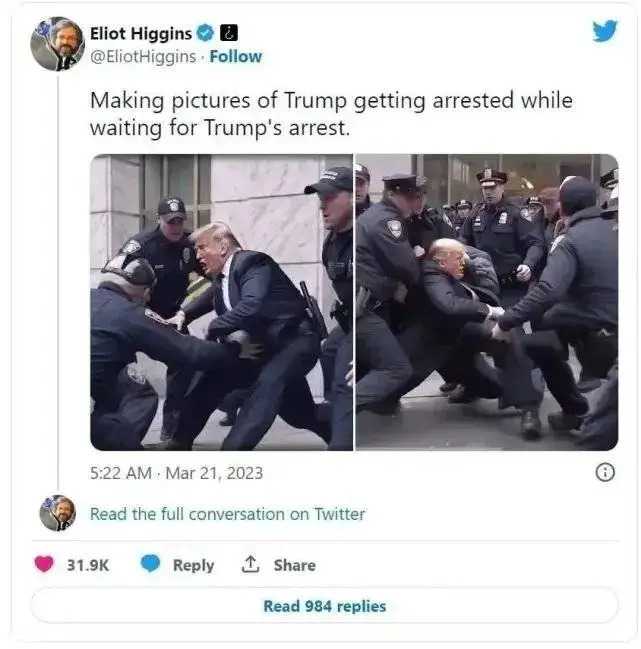 People online prompted "Trump falling during the process of getting arrested" which the AI-generated. (Twitter)