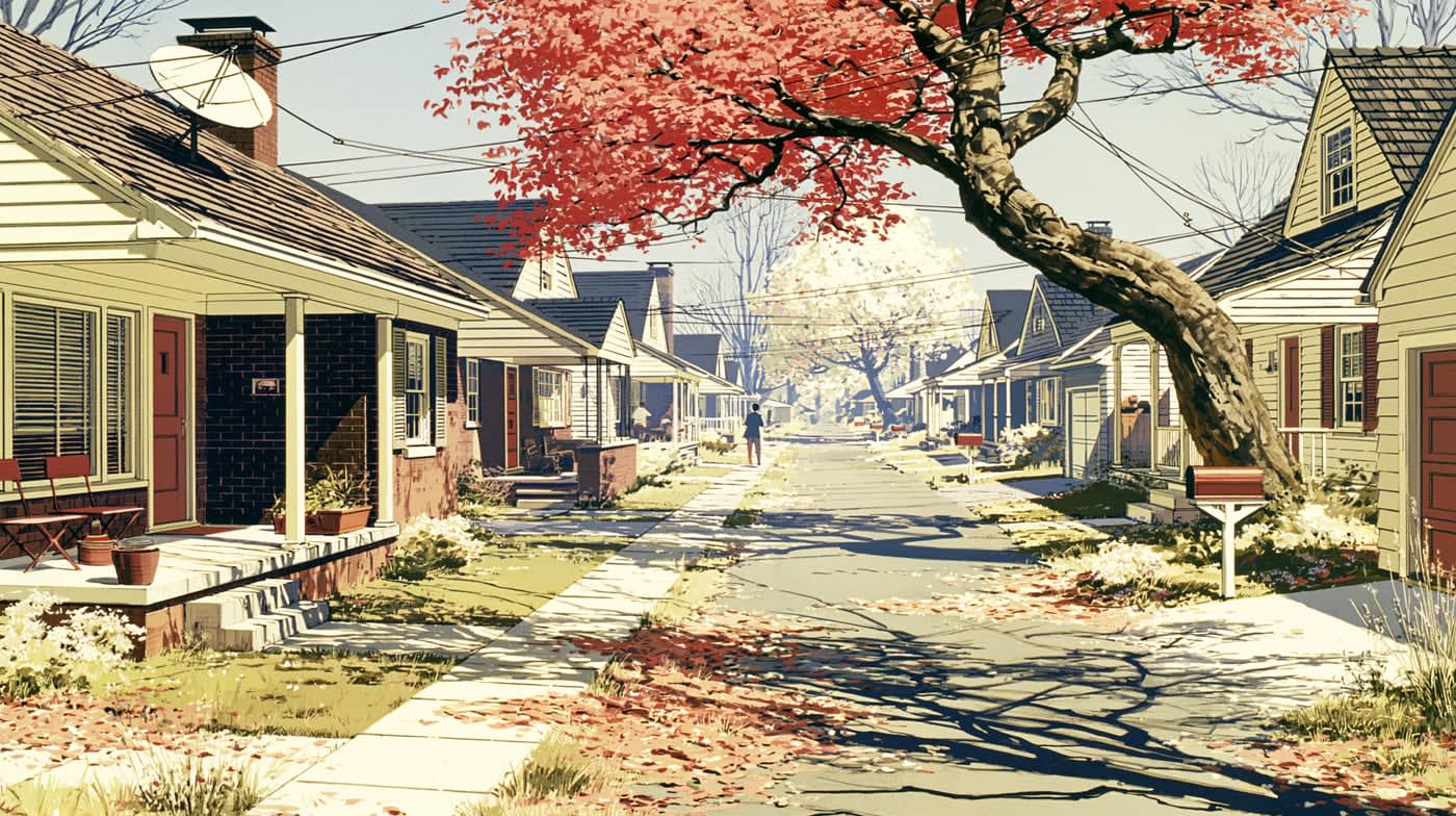 A historic & nature preserve: a leafy suburban street, little changed