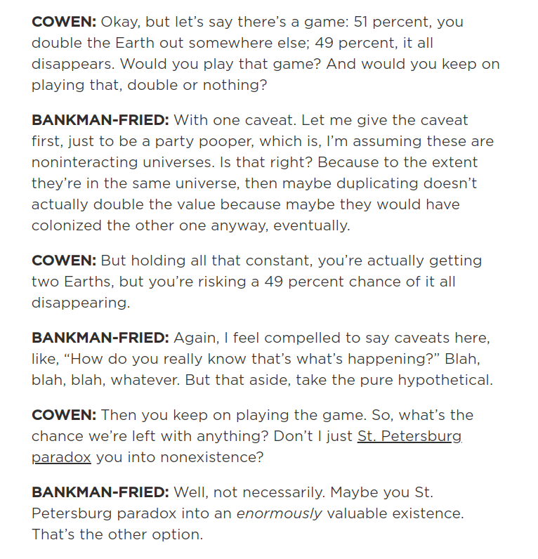 SBF and Tyler Cowen transcript screenshot