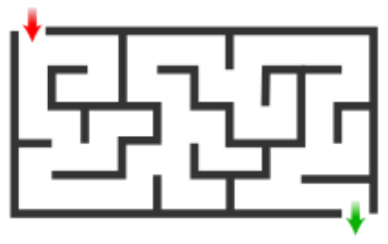 small maze with green arrow at end