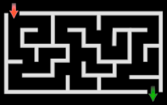 small maze with green arrow at end