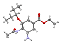 Oseltamivir as a ball and stick model, from https://en.wikipedia.org/wiki/Oseltamivir
