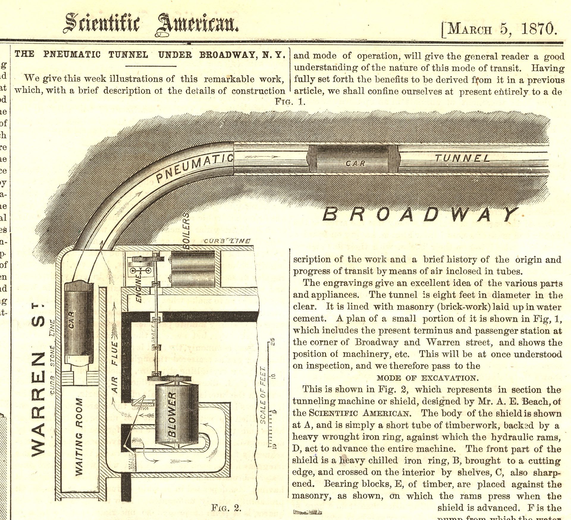 The plan of the Beach Pneumatic Transit station and tunnel.