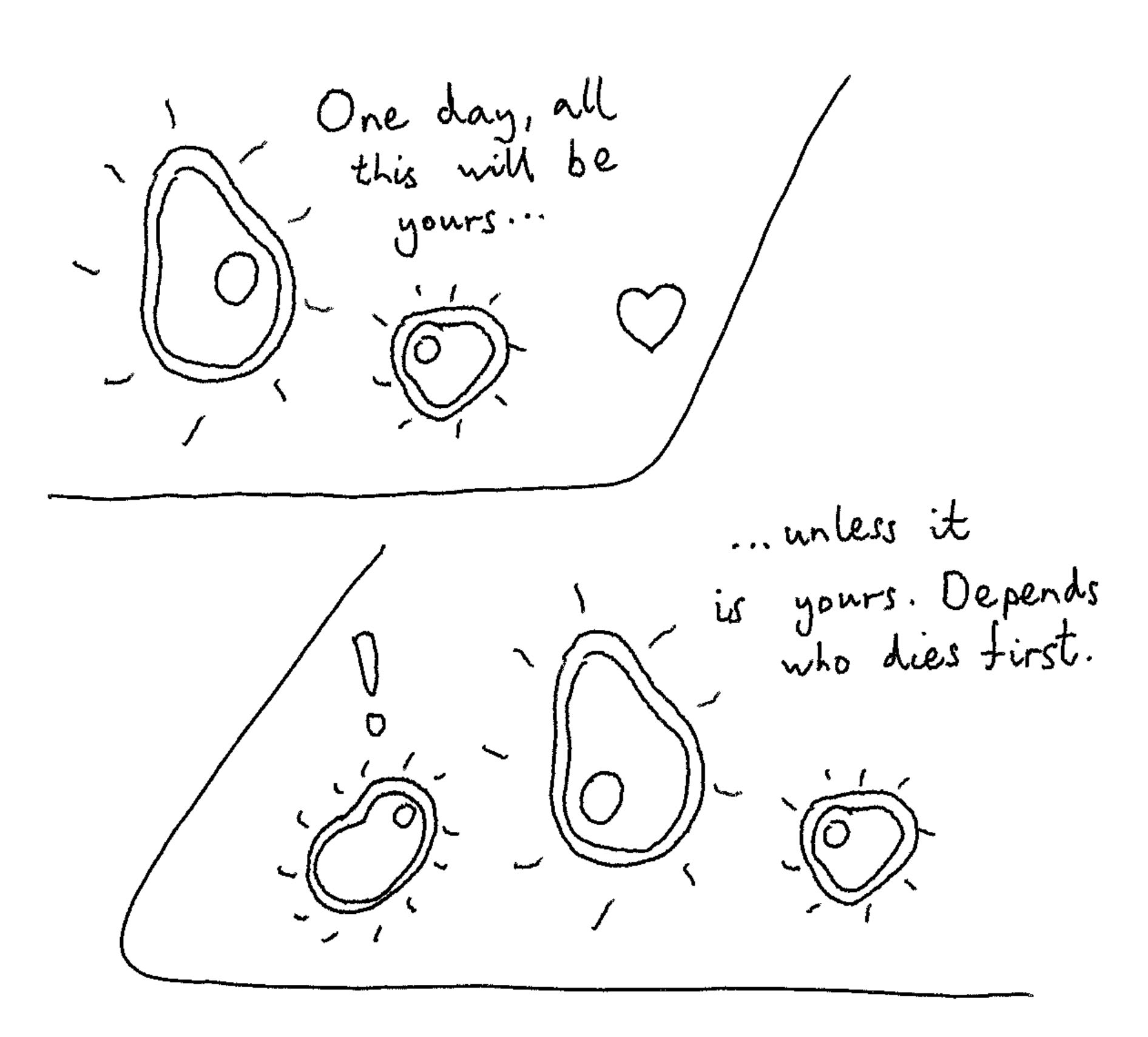  Only one: an amoeba looks at a smaller amoeba with love and says, 