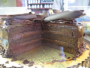 Chocolate cake with chocolate frosting topped ...