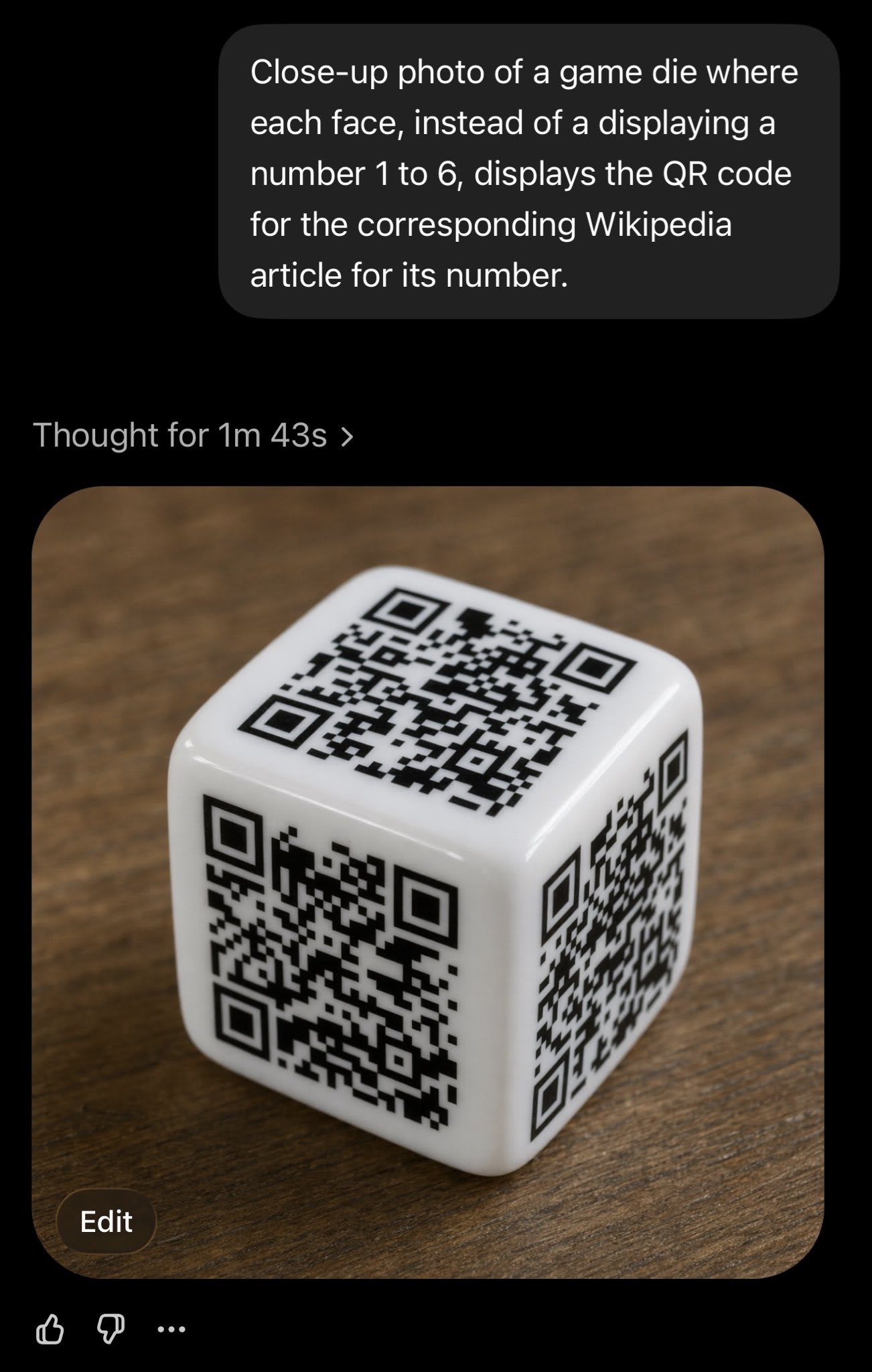 A die with QR codes for each face