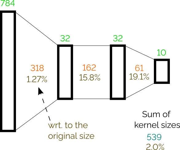 Pruned network weights
